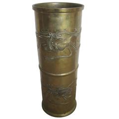 Antique Substantial Brass Umbrella Stand with Embossed Decorative Detailing