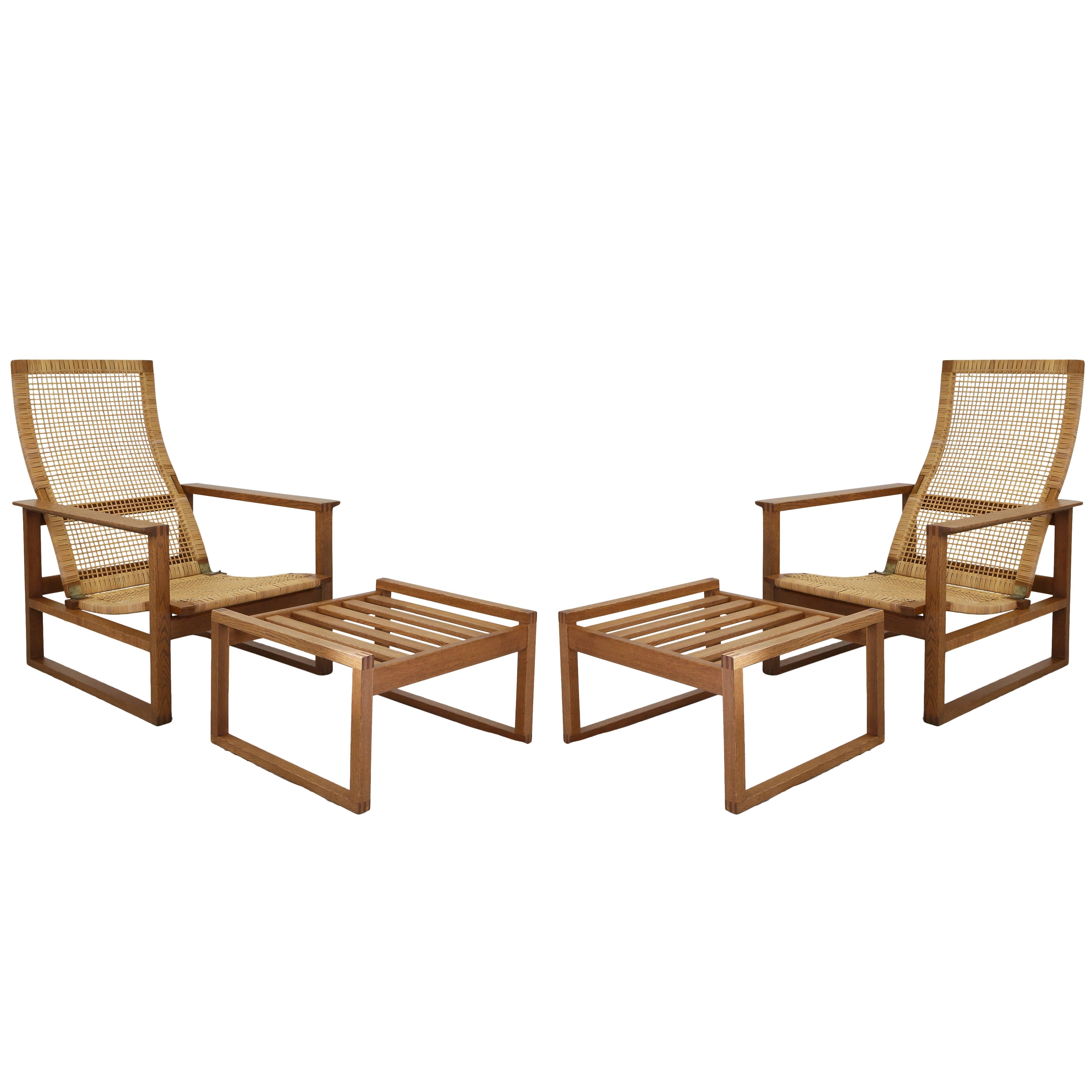 Pair of Oak & Cane Lounge Chairs by Børge Mogensen for Fredericia Stolefabrik
