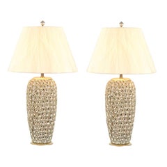 Paire de lampes modernes en forme de coquillage de grande taille en lucite avec des touches de feuilles d'argent