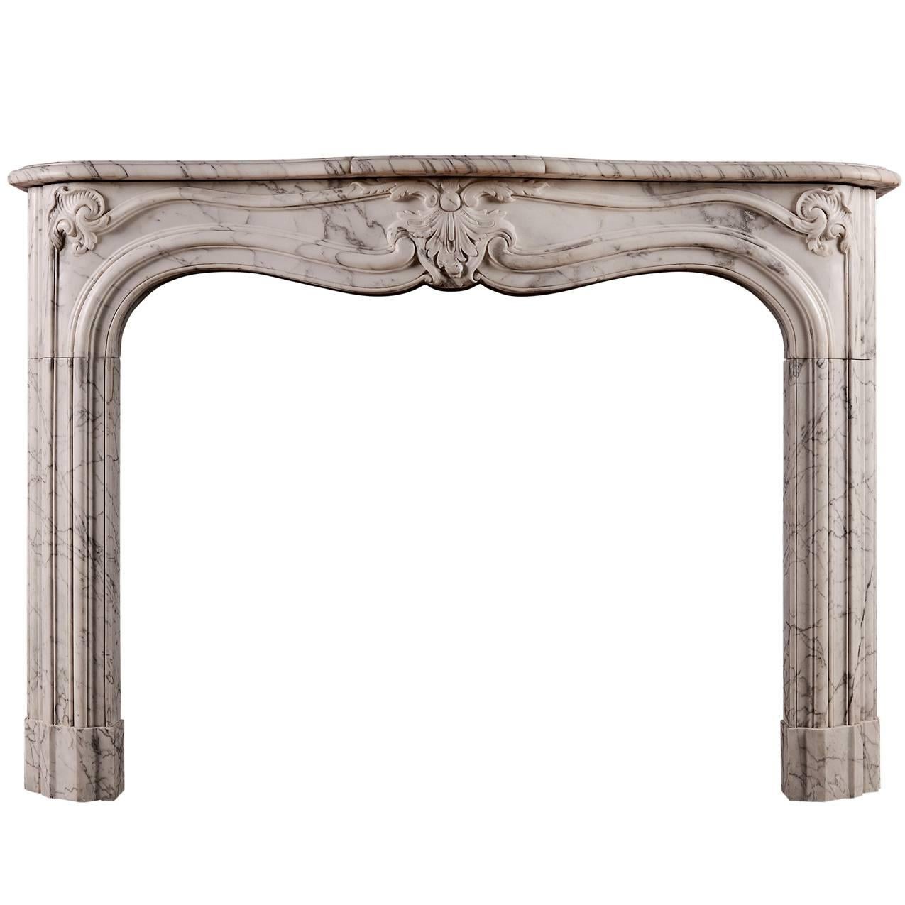 French Marble Fireplace Mantel in the Rococo Manner
