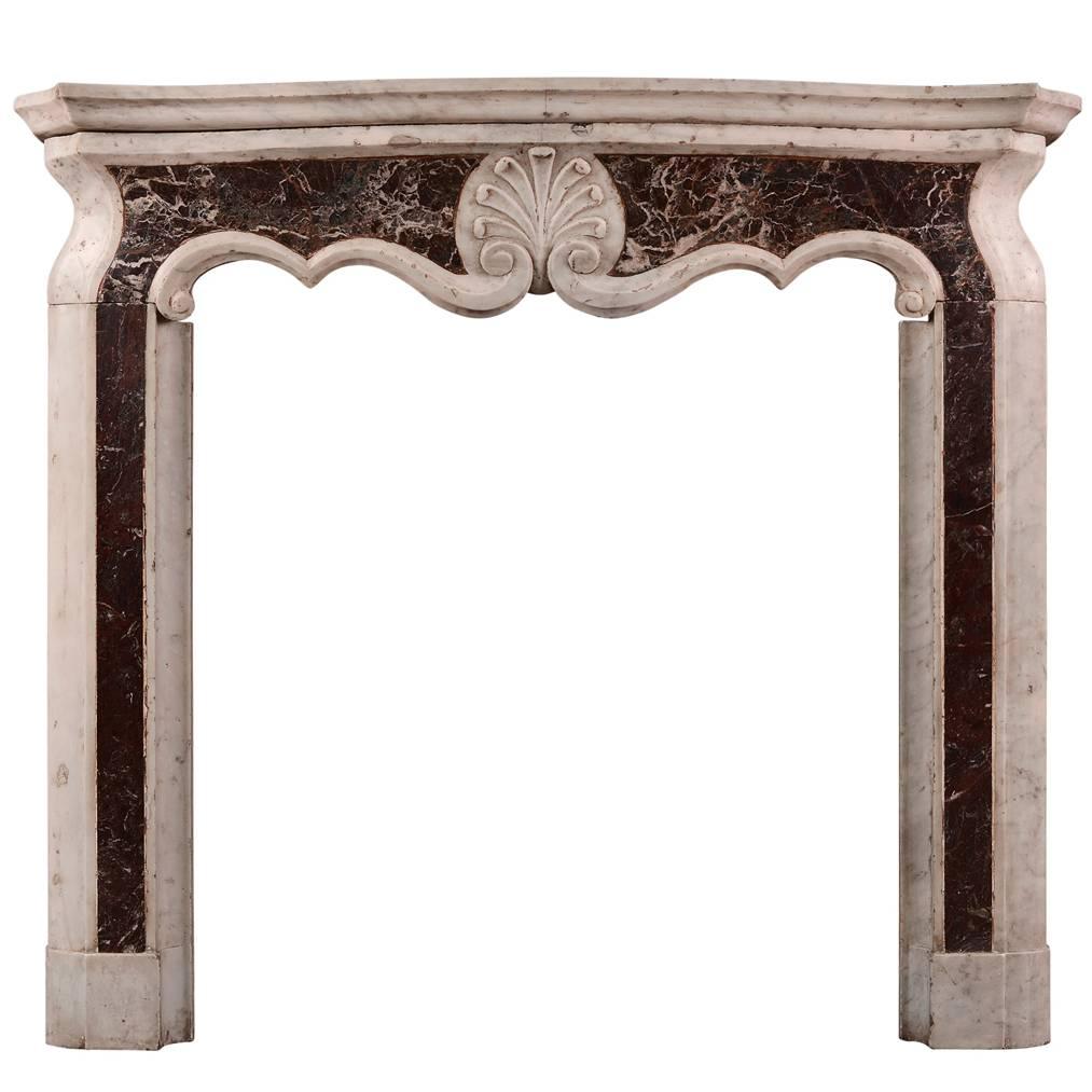 Small Italian Carrara and Rosso Levanto Marble Chimneypiece Mantel