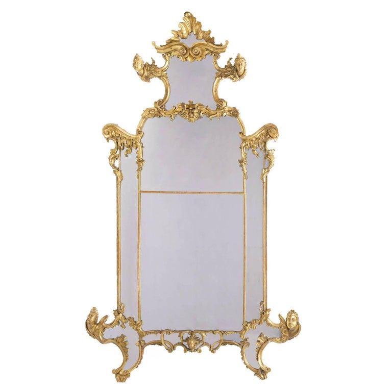 Palatial Italian 19th Century Rococo Carved Giltwood Figural Mirror, circa 1850 For Sale
