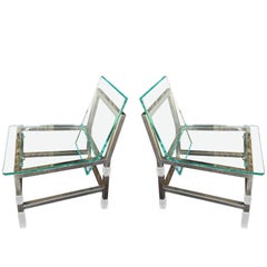Pair of "Metric" Chairs in Lucite and Nickel by Charles Hollis Jones, Signed