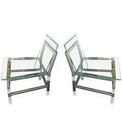 Pair of "Metric" Chairs in Lucite and Nickel by Charles Hollis Jones, Signed