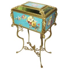 Antique Superb Early 20th Century Aesthetic Movement Majolica & Gilt-Metal Jewelry Box