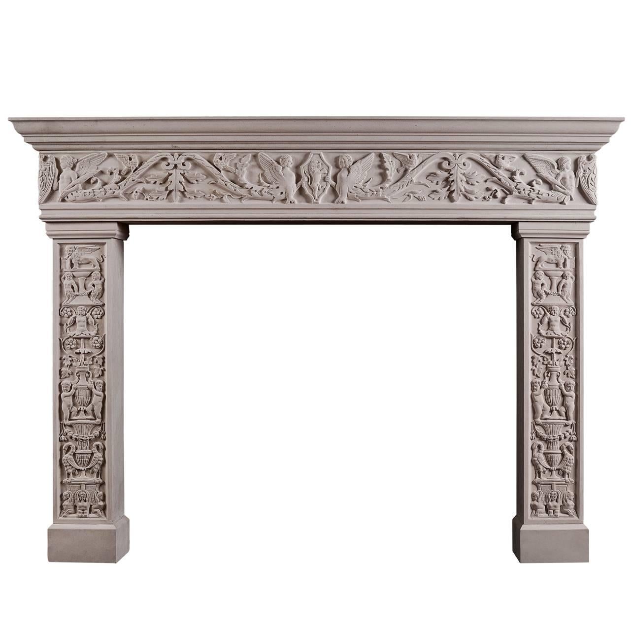 Carved Italian Renaissance Fireplace For Sale