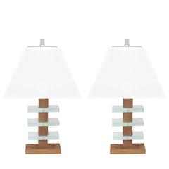 Modernist Glass and Mahogany Table Lamps Attributed to Modernage