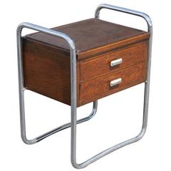 Art Deco PEL Tubular Chrome Oak and Leather Side Table 2