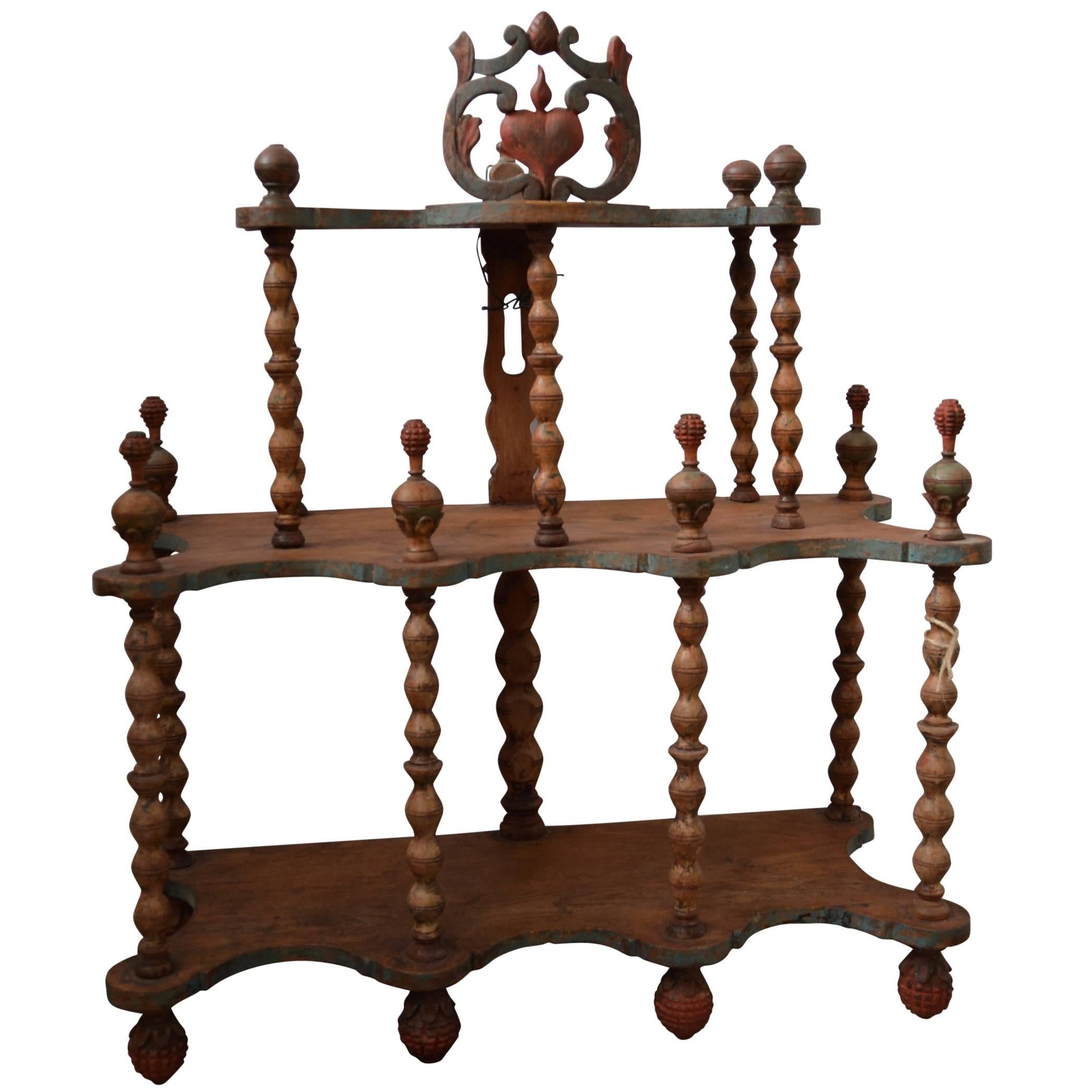 Danish 18th Century Folk Art Shelf With Heart And Pineapple Carvings  For Sale