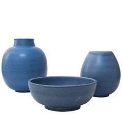 Scandinavian Modern Group of Blue Glazed Ceramics by Gertrud Lönegren, Rörstrand