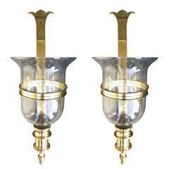Pair of Brass Sconces with Globes by Sarreid, Spain, circa 1960s