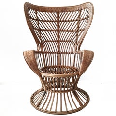 Rattan-Sessel mit hoher Rückenlehne, um 1950