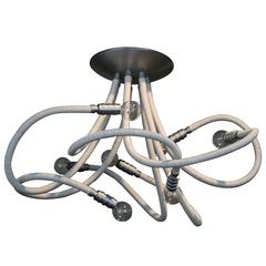 Custom Leather Wrapped Chandelier with Adjustable Arms 12