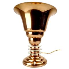 Large French Art Deco Copper & Glass Table Lamp, 1930s Modernist Design 11