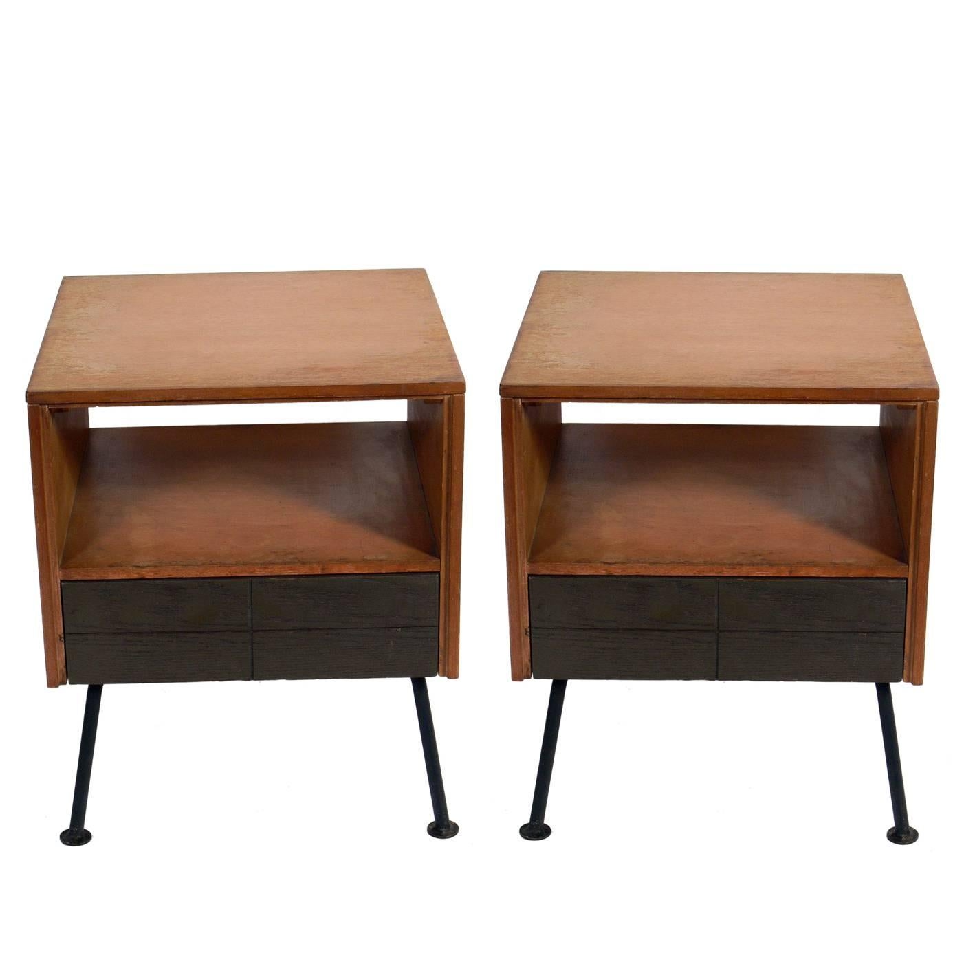 Pair of Clean Lined Nightstands or End Tables by Raymond Loewy