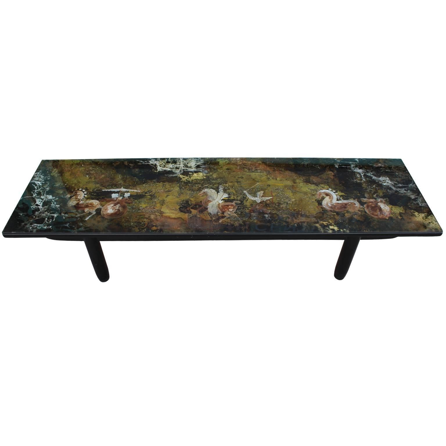 Stunning Reverse Painted Glass and Gold Leaf Coffee Table