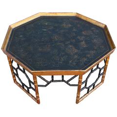 Elegant Italian Faux Bamboo Gold Leafed Tray Coffee Table