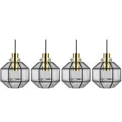 Four Large Minimalist Iron & Glass Pendant Lights by Glashütte Limburg 1960s 11