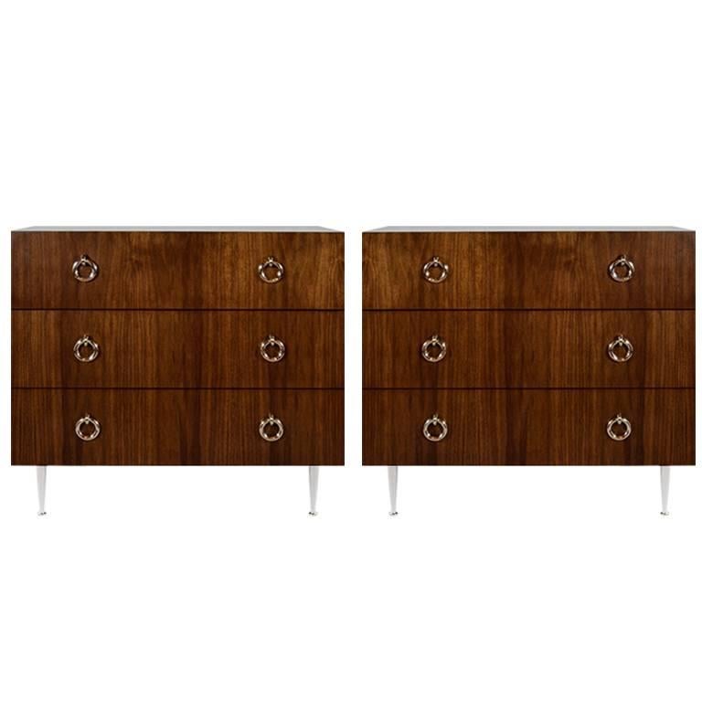 Pair of Walnut Gibby Collection Chests of Drawers For Sale