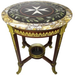 19th Century Louis XV Style Ormolu-Mounted "Pietra Dura" Gueridon Side Table