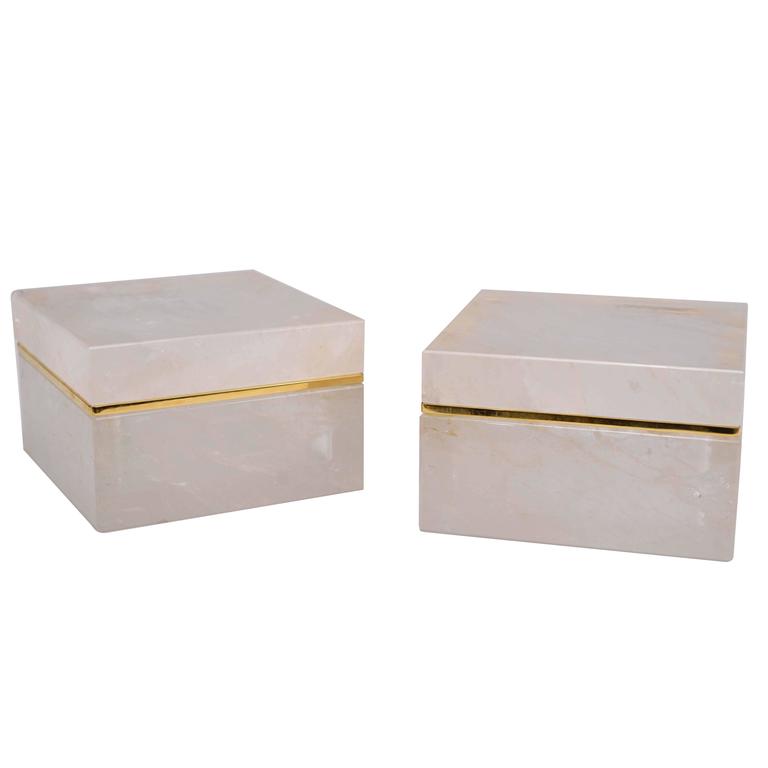 Pair of Carved Rock Crystal Quartz Boxes with Cover For Sale at 1stdibs