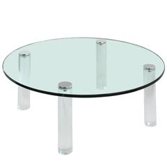 Coffee Table with Round Solid Lucite Legs and Glass Top by Pace Collection