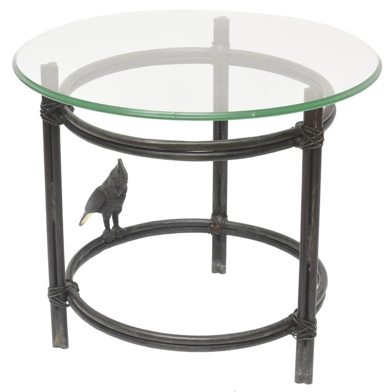MaitlandSmith Solid Bronze Round Side Table with Parrot Style Diego