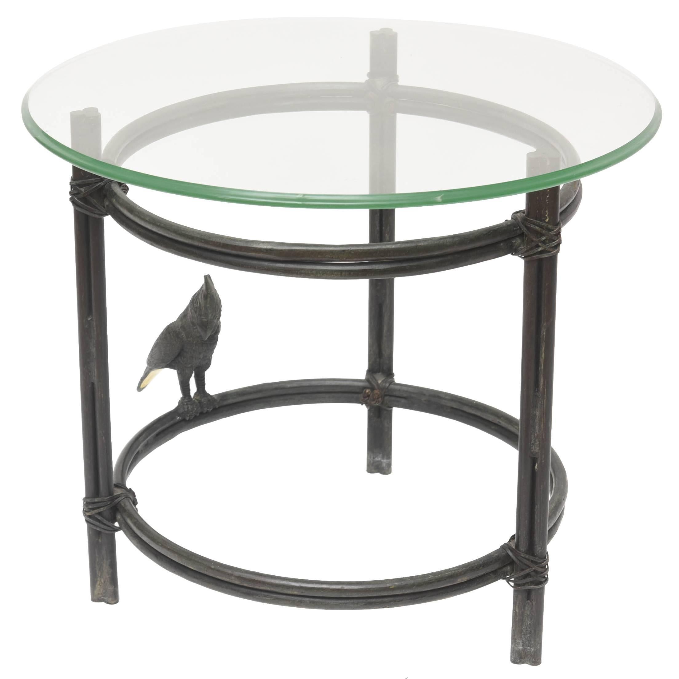 Maitland-Smith Solid Bronze Round Side Table with Parrot Style Diego Giacometti