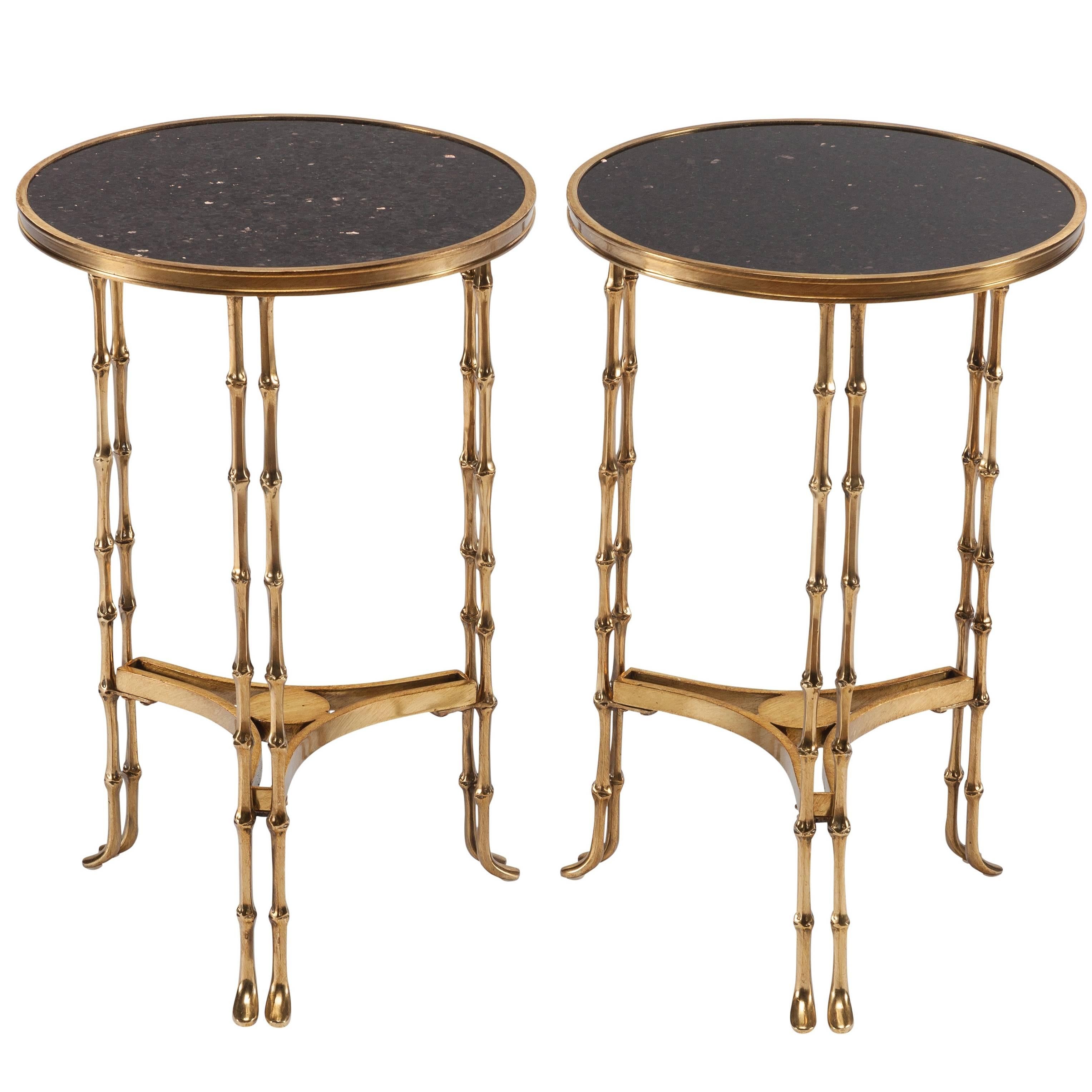 Pair of Early 20th Century French Neoclassical Bronze and Granite End Tables