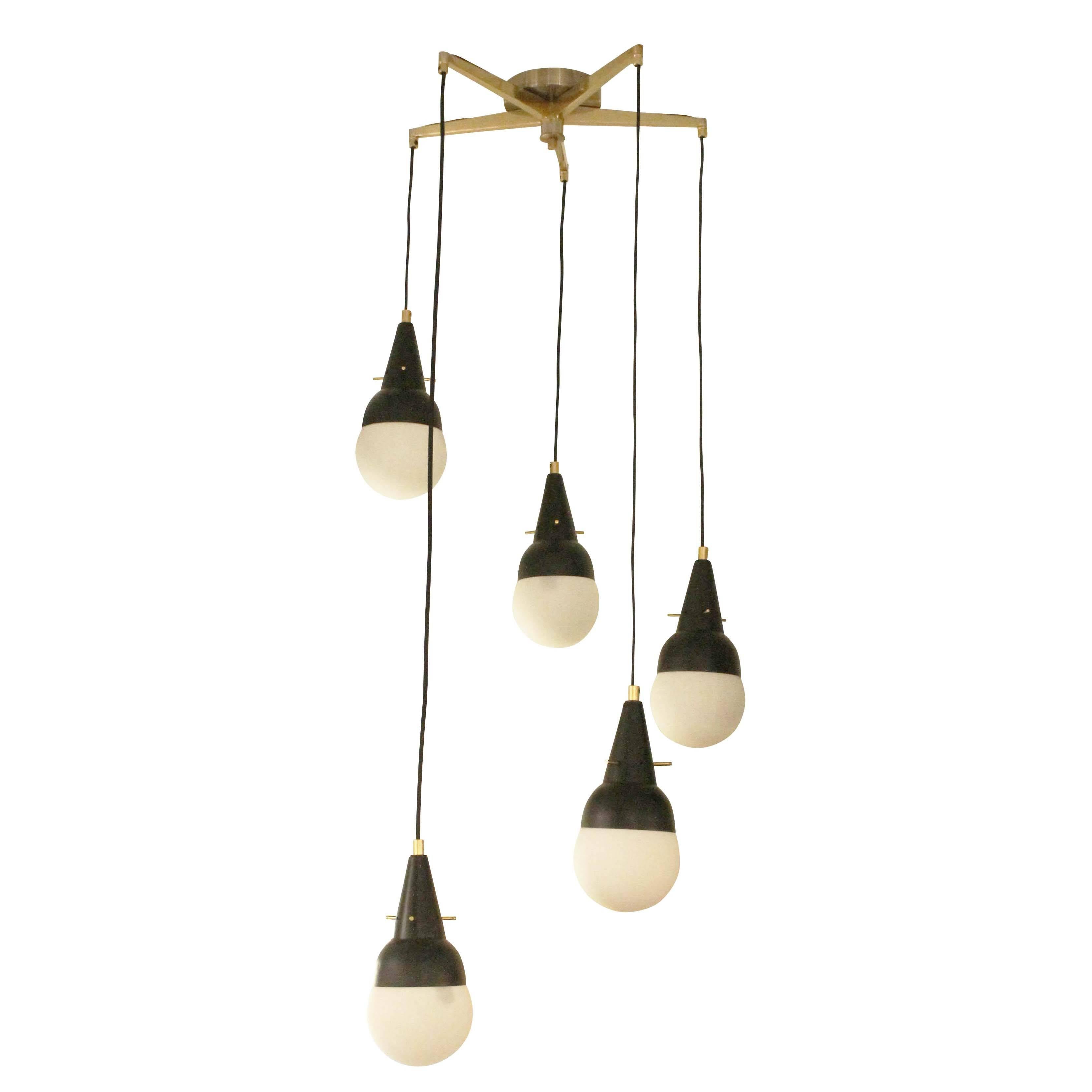 Five-Pendant Fixture in the Manner of Stilnovo, Italy, 1950s