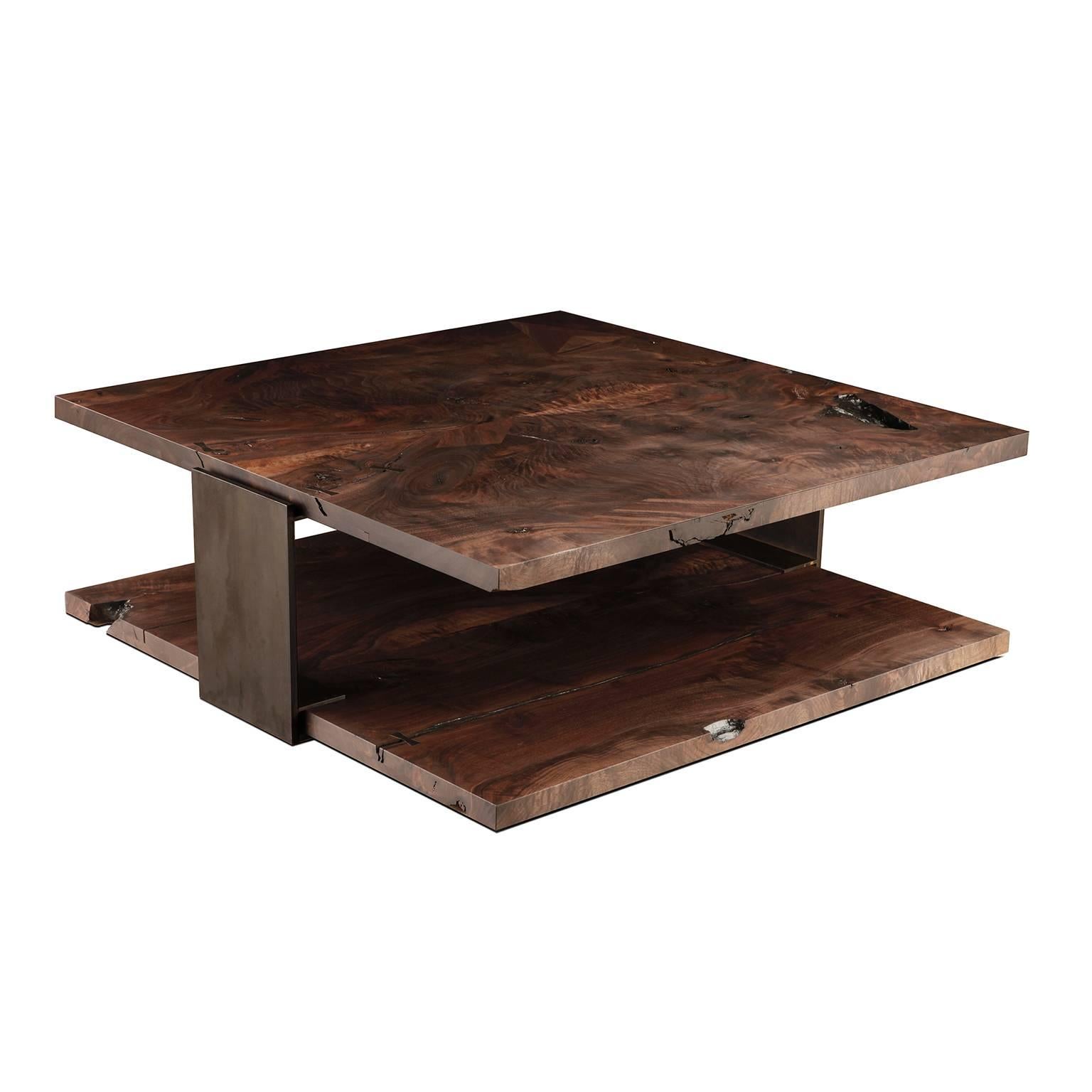 Shadow Coffee Table in Smoked Walnut and Blackened Steel by Studio Roeper  For Sale