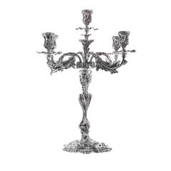 Fiamme Five-Arm Baroque Sterling Silver Candelabra by Pampaloni