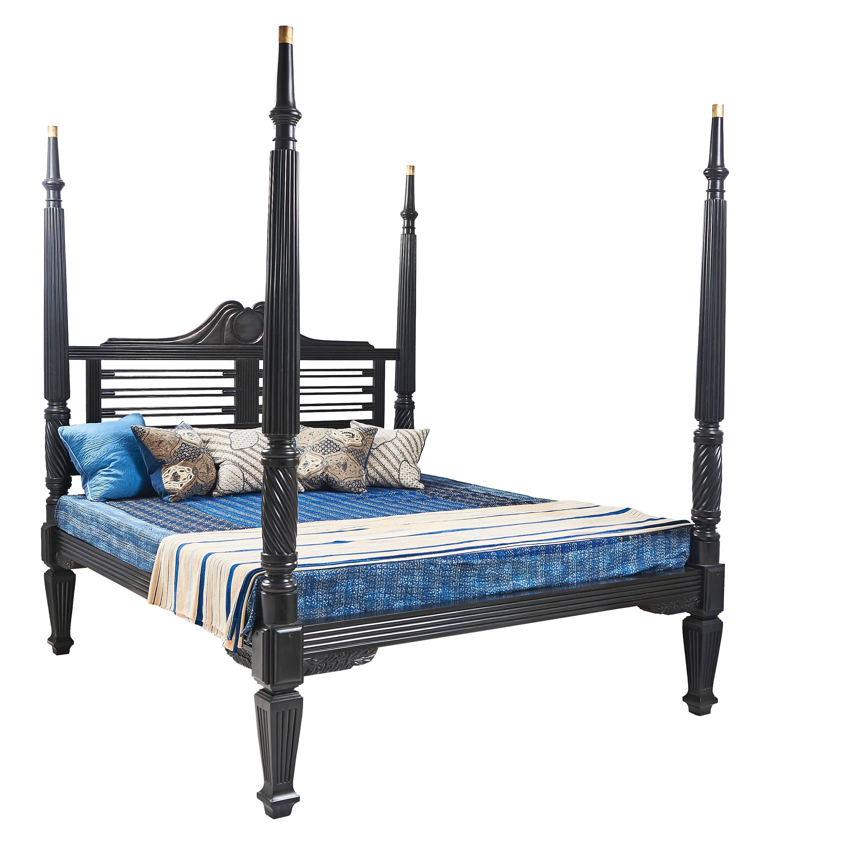 Anglo-Indian Regency Style Ebonized Four-Poster Bed, 19th Century