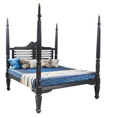 Antique Anglo-Indian Regency Style Ebonized Four-Poster Bed, 19th Century