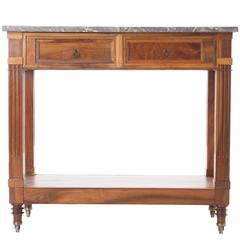 French 19th Century Walnut Console with Marble Top