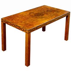 Very Fine Swedish Modern Classicism Coffee Table with Burl Top and Inlays