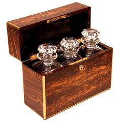 19th Century English Decanter Box in Coromandel Wood with Three Bottles