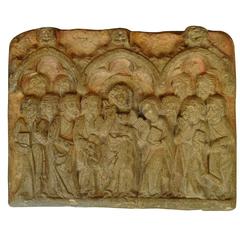 19th Century Carved Stone Plaque of Jesus and the 12 Apostles