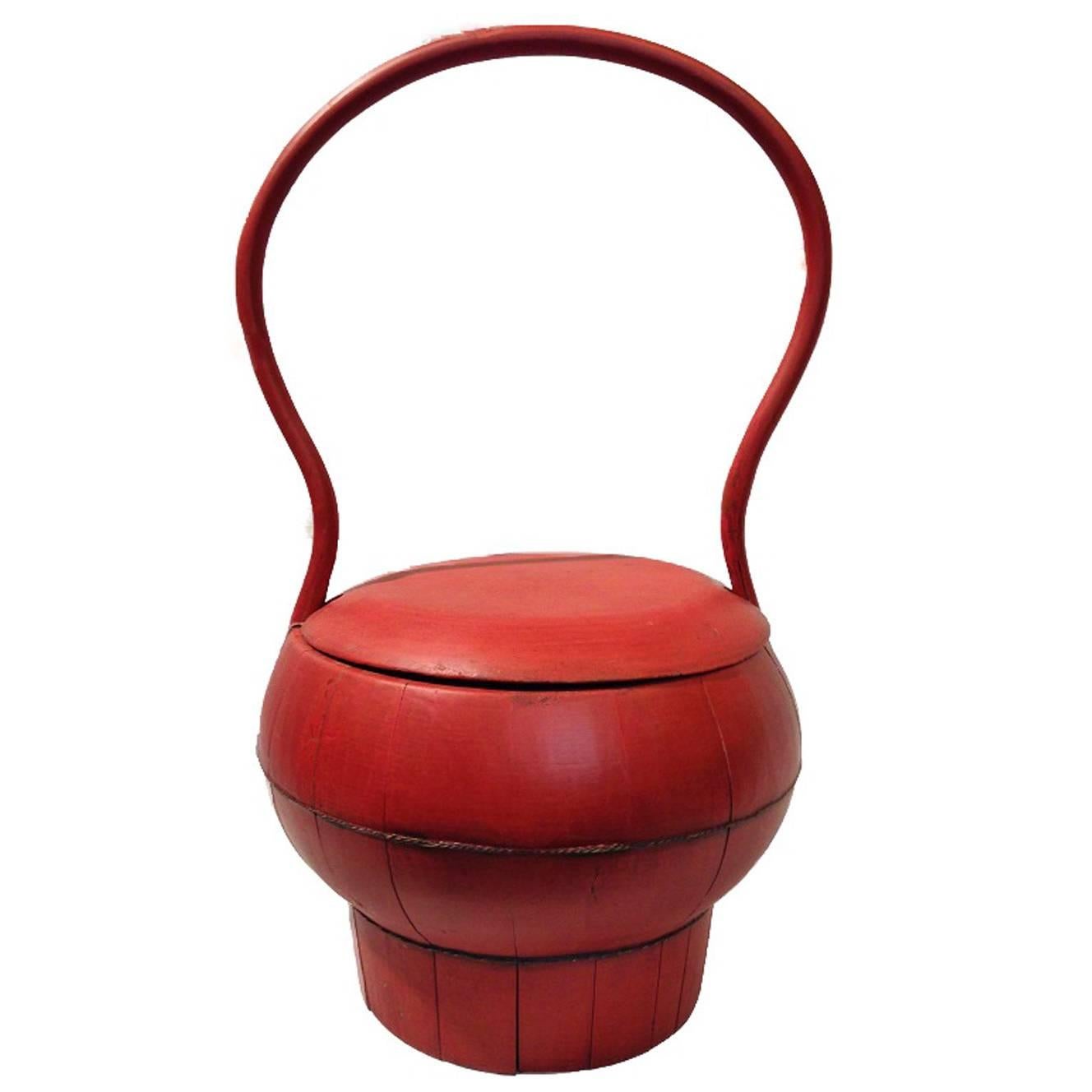 Chinese Antique Red Wedding Basket For Sale