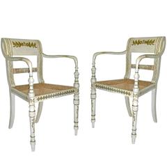Pair of British Colonial Regency Painted Armchairs, circa 1820-1830