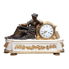 Fine French Neoclassical White Statuary Marble and Gold Ormolu Mantel Clock