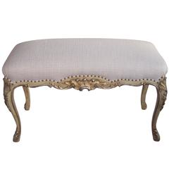 Elegant and Well-Carved French Louis XV Style Ivory Painted & Silver Gilt Bench