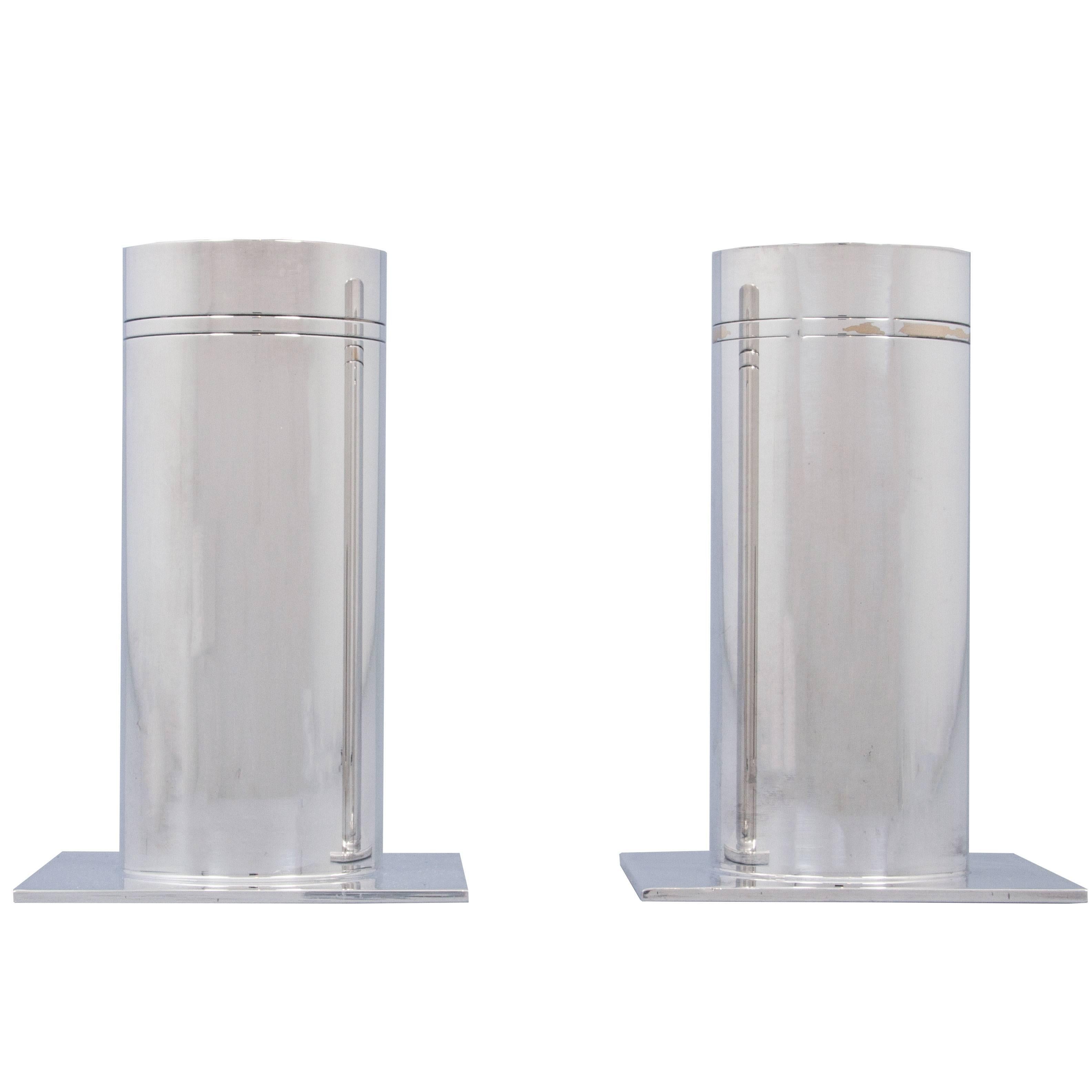 Modernist Silver Plate Columnar Candlesticks For Sale