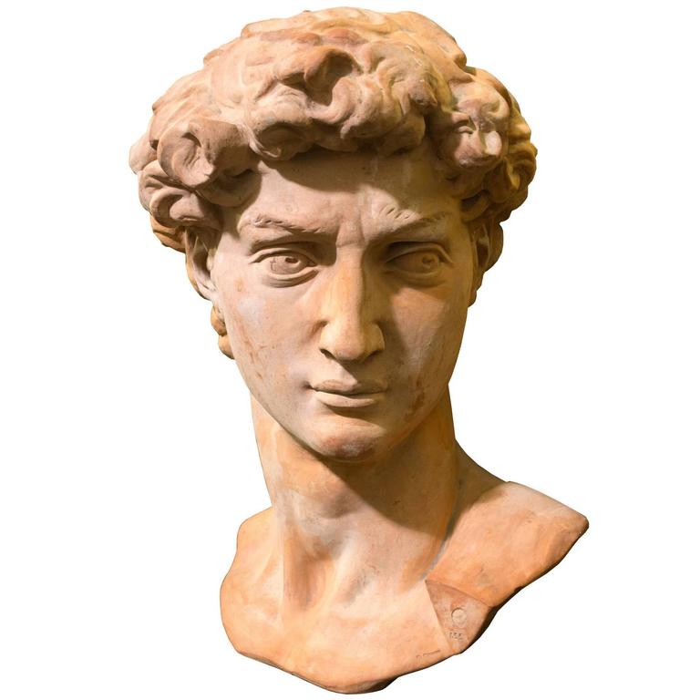 Monumental Terra Cotta Bust of David After Michaelangelo at 1stDibs