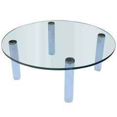 Pace Collection Round Lucite Brass and Glass Coffee Table