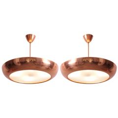 1930s Copper and Glass Pendant Lamp by Josef Hurka for Napako, 1 of 2 1930s Copper and Glass Pendant Lamp by Josef Hurka for Napako, 1 of 2