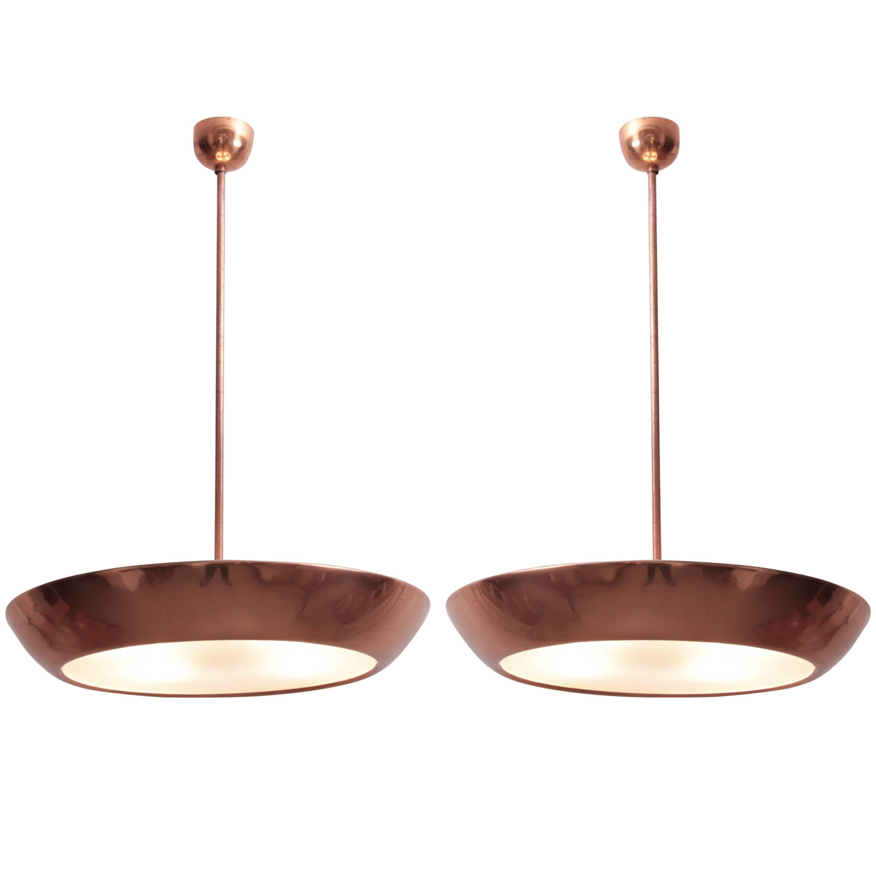 1930s Copper and Glass Pendant Lamp by Josef Hurka for Napako, 1 of 2 For Sale