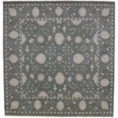 Transitional Dark Gray Oushak Style Rug with Modern Glamour Design