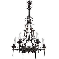 1940s Six-Candle Chandelier with Fanciful Iron Work