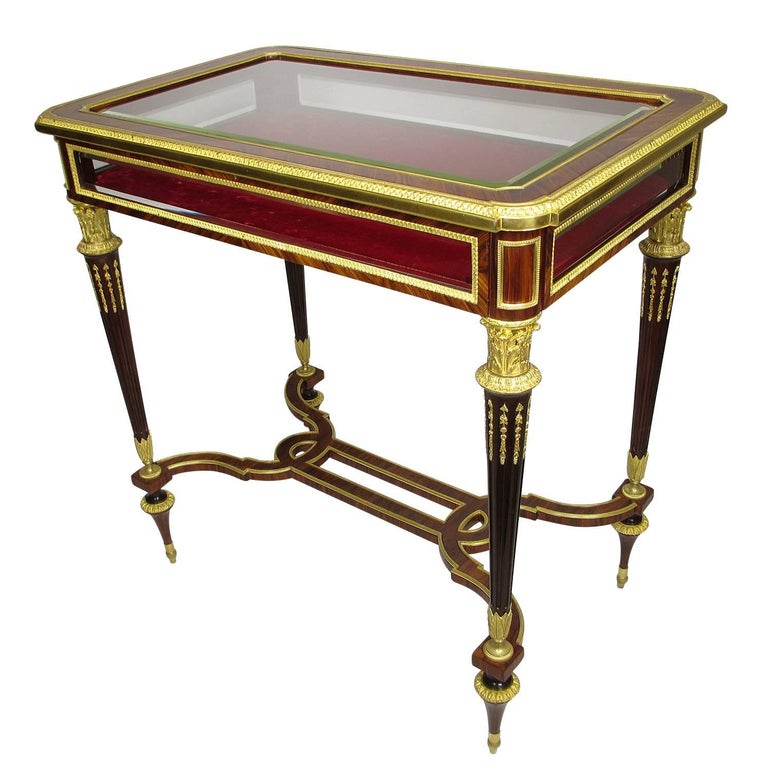 19th Century Louis XVI Style Ormolu Mounted Mahogany and Kingwood Vitrine Table For Sale at 1stDibs